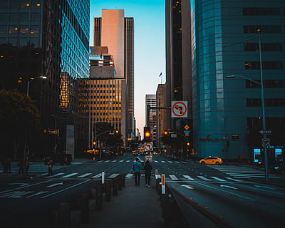 Two Persons Standing on the Street, architecture, back view, building HD wallpaper