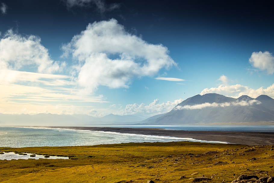 beach under cloudy sky, iceland, weather, nature, outdoors, sea HD wallpaper