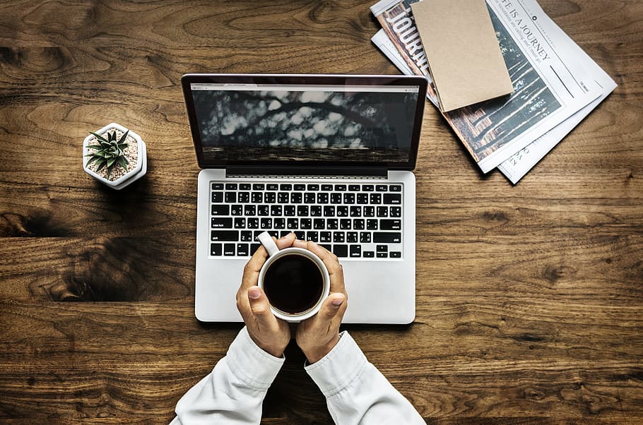 cup, coffee, succulent, black tea, paper, table, cactu, computer HD wallpaper