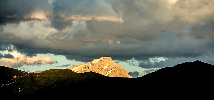 italy, compaccio, alpe di siusi, sky, mountain, alps, sunset, HD wallpaper