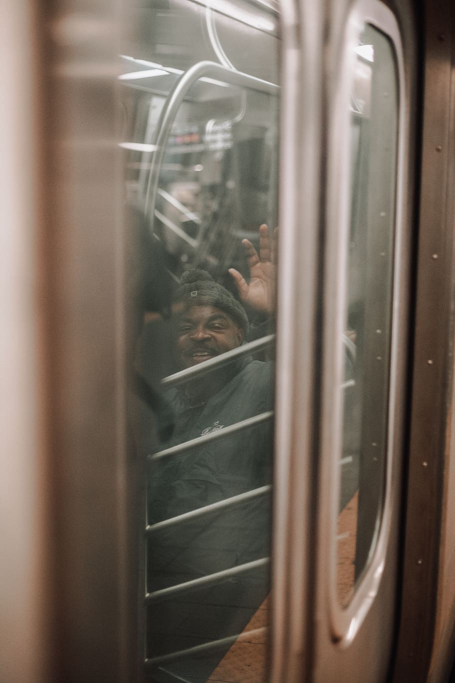 closed glass train door, human, person, vehicle, transportation HD wallpaper