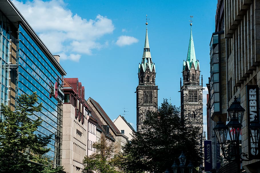 two gray high rise buildings, architecture, tower, steeple, spire HD wallpaper
