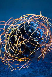 black pine cone on black surface, ornament, pattern, sphere, fractal HD wallpaper