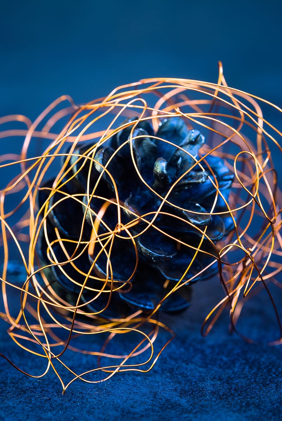 black pine cone on black surface, ornament, pattern, sphere, fractal HD wallpaper