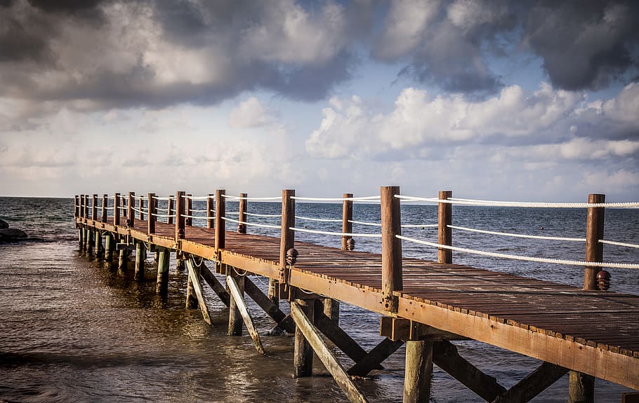 dock, ocean, cloud - sky, water, sea, wood - material, scenics - nature HD wallpaper