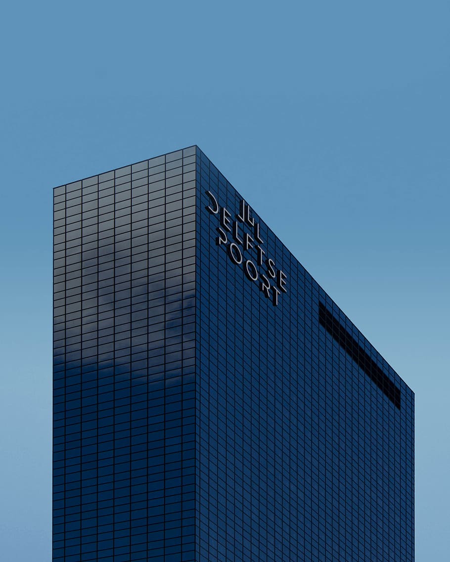 black glass building, architecture, blue, built structure, sky HD wallpaper