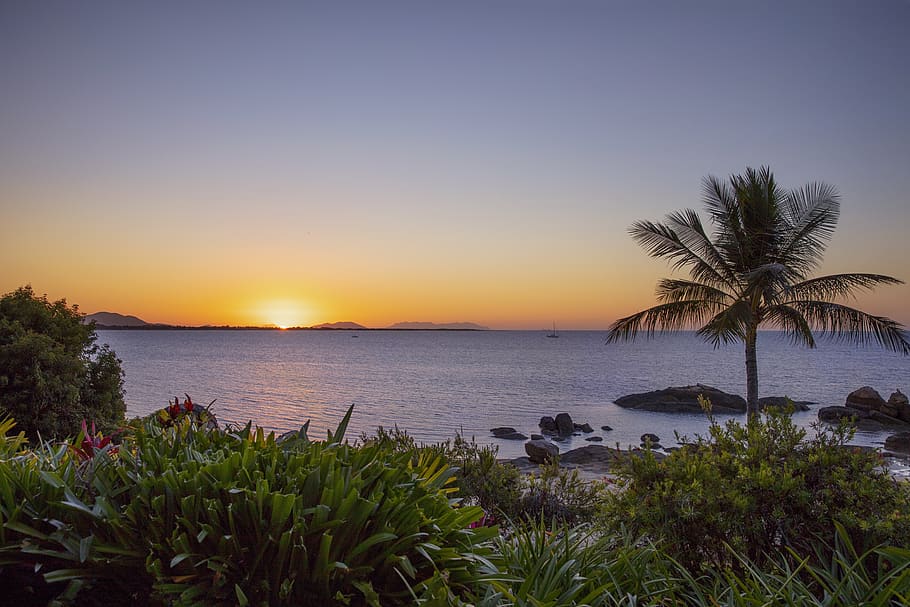 sunset, ocean, sea, sky, water, evening, mood, coast, peaceful HD wallpaper