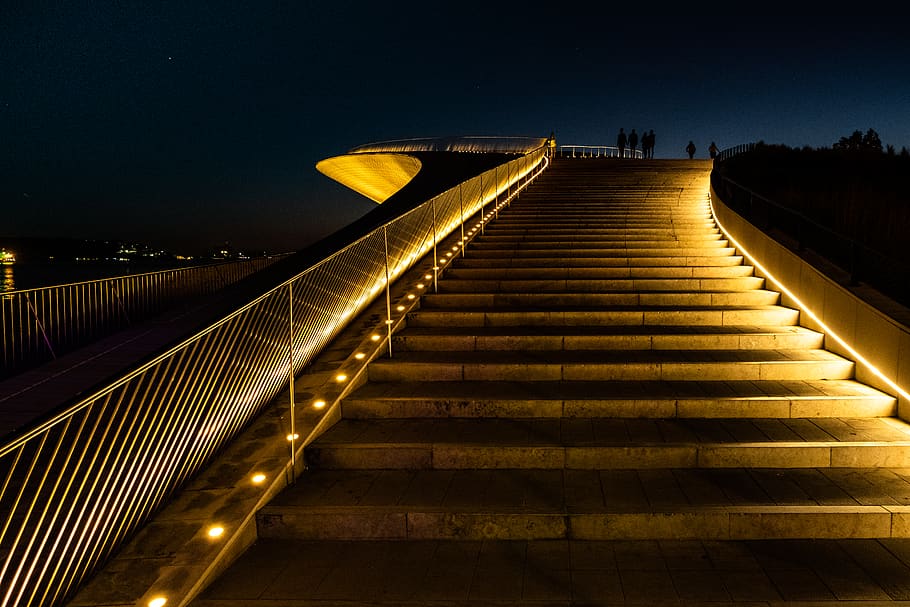 architecture, illuminated, night, built structure, railing HD wallpaper