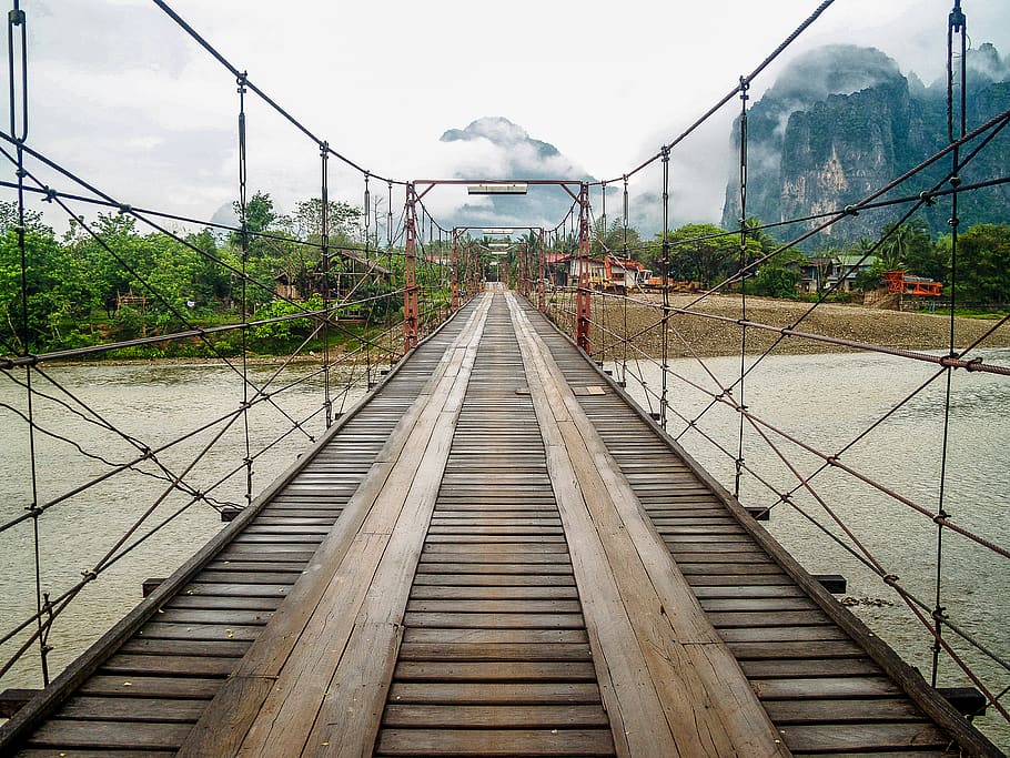 Photo Of Brige, architecture, asia, bridge, cables, laos, structure HD wallpaper