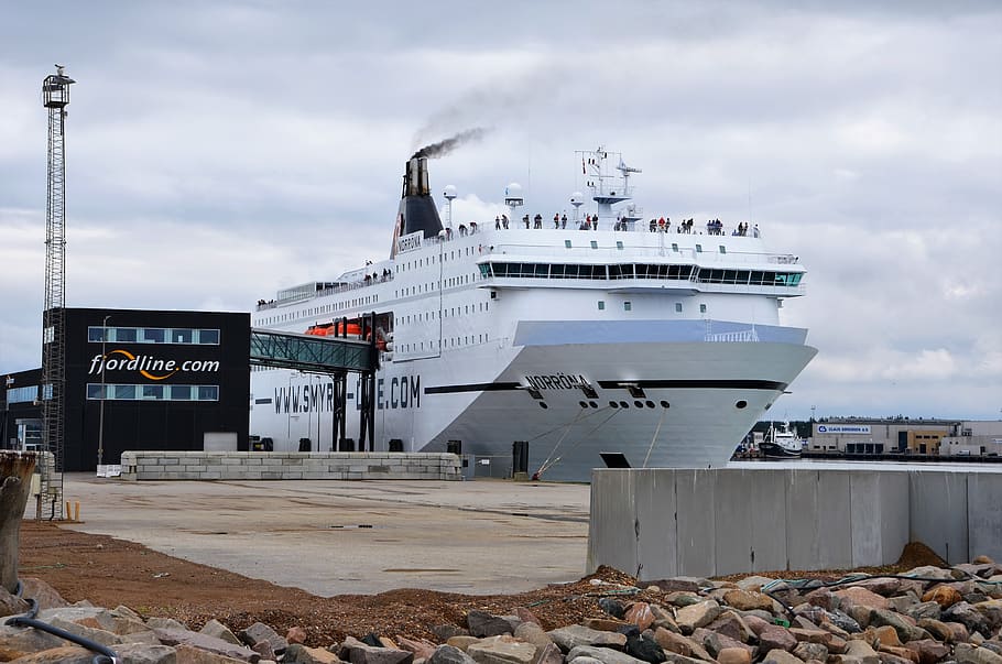 ship, ferry, port, terminal, norröna, tourism, cloud - sky, HD wallpaper