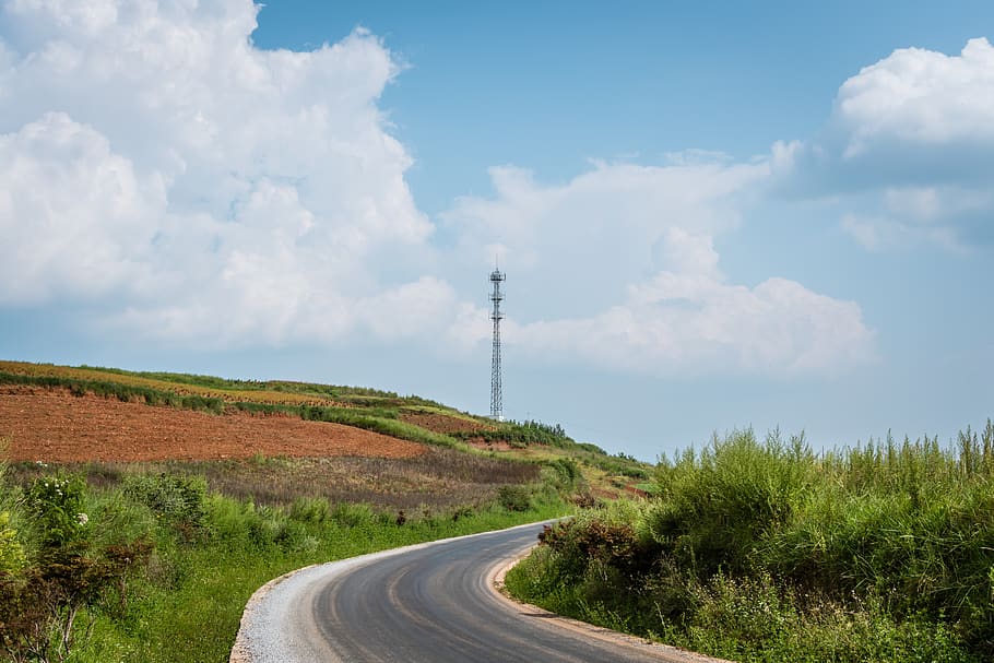 road, countryside, tower, sky, cloud - sky, direction, nature HD wallpaper