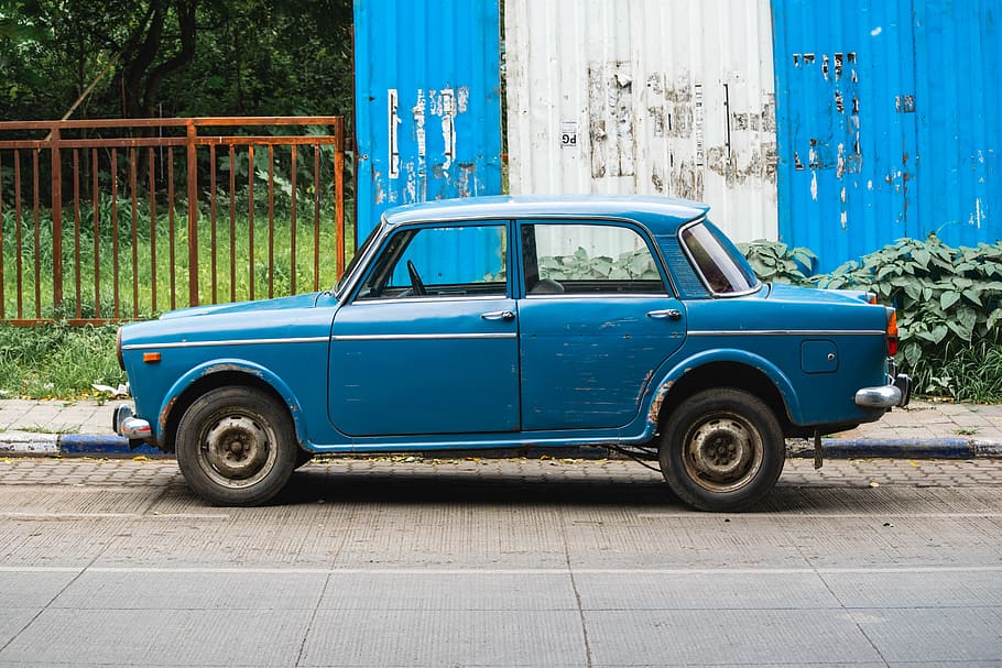 blue sedan, mode of transportation, retro styled, car, motor vehicle HD wallpaper