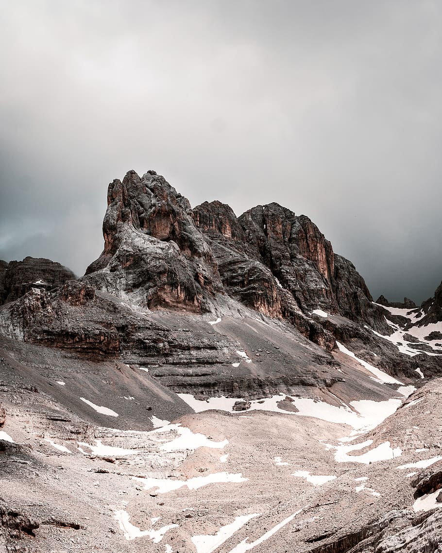 snow covered rock formation, sky, mountain, cloud - sky, beauty in nature HD wallpaper