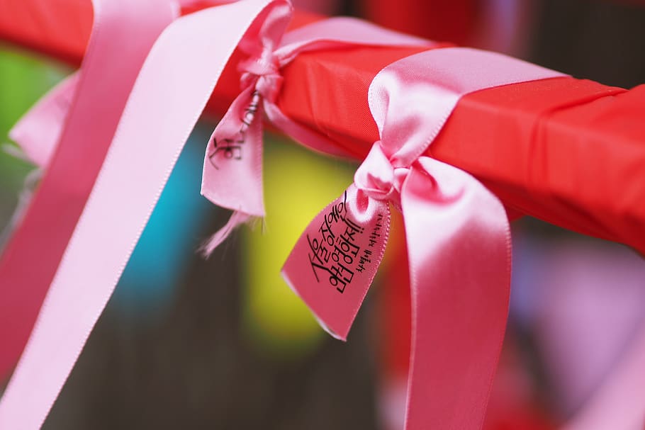 pink ribbon, gift, text, ladder, clothing, apparel, sweets, food, HD wallpaper