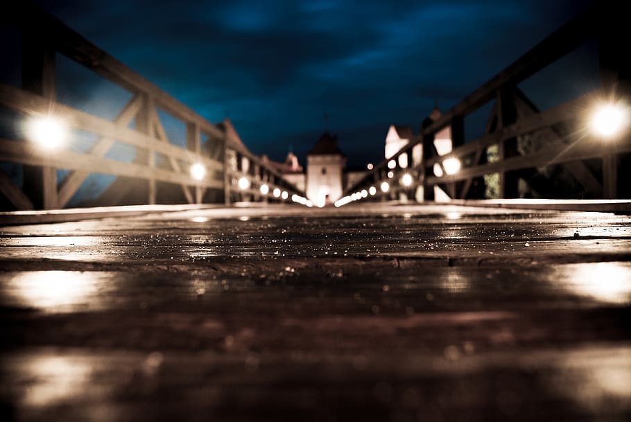 trakai, lithuania, night, wet, castle, vision, antview, bridge, HD wallpaper