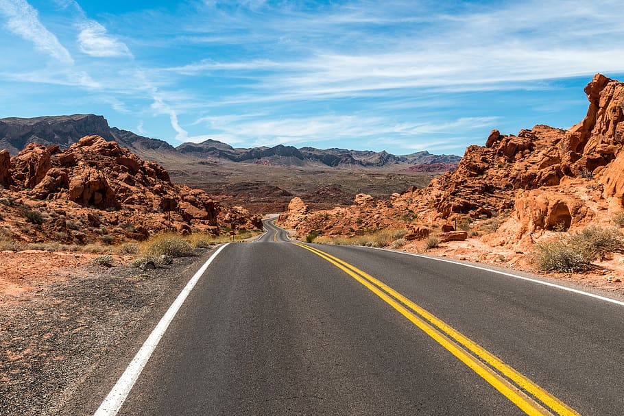Gray Concrete Road Under the Blue Sky, asphalt, clouds, daylight HD wallpaper