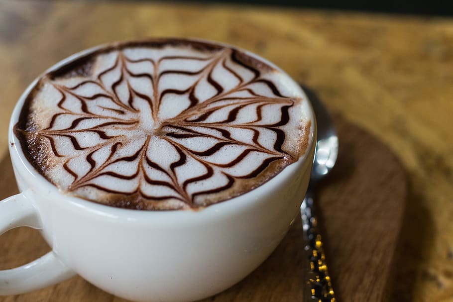 Black and Beige Coffee on White Ceramic Teacup, beverage, caffeine HD wallpaper