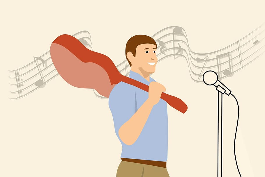 Illustration of musician with guitar, singing., song, man, singer HD wallpaper