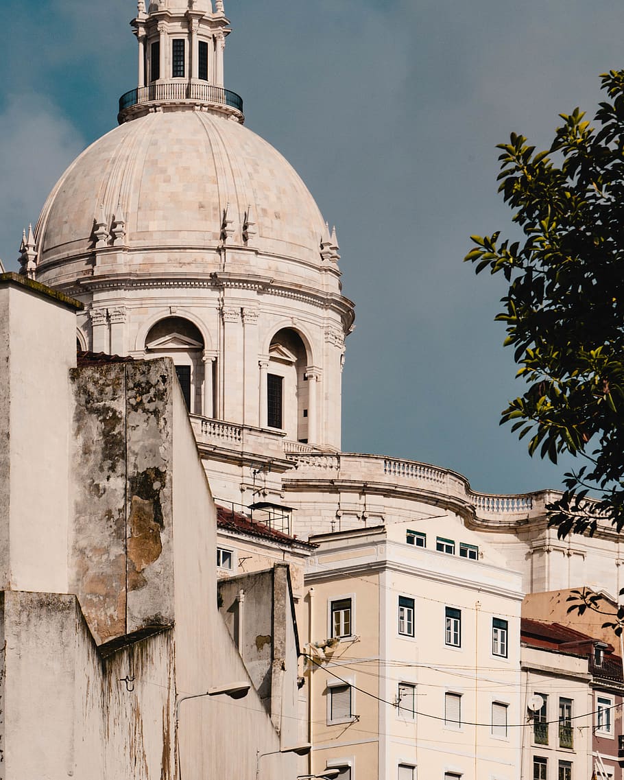 building, dome, architecture, lisbon, portugal, tower, plant HD wallpaper
