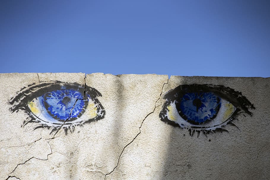 human eye mural, blue, wall - building feature, no people, sky HD wallpaper