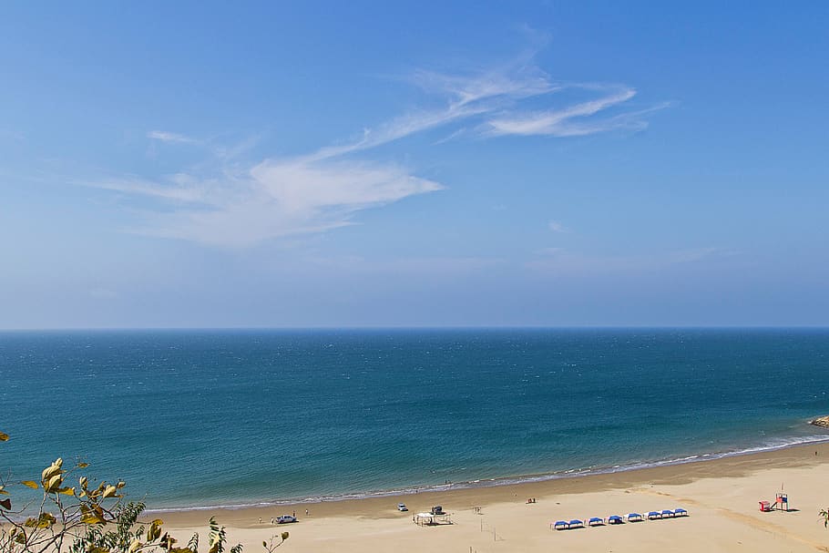 sea, ocean, water, wave, nature, sand, horizon, blue, sky, clouds HD wallpaper