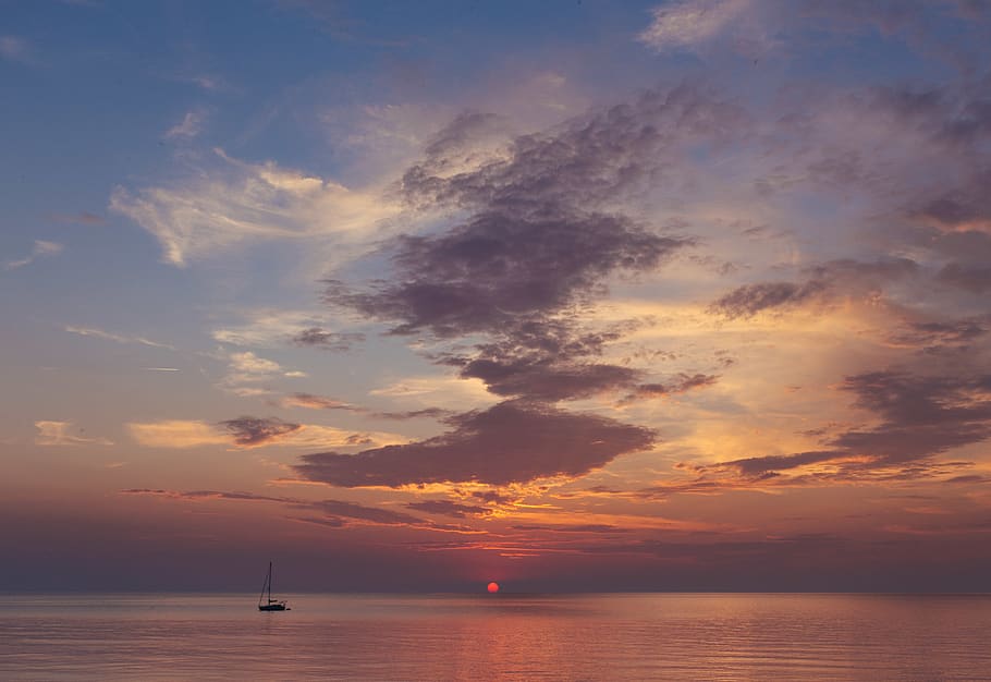 italy, cefalù, cloudy, clouds, ocean, sea, night, yacht, quiet HD wallpaper