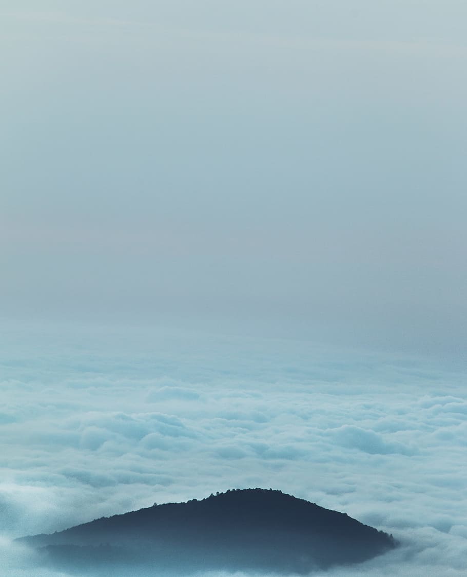 sea of clouds through green mountain, island, hill, nature, landscape HD wallpaper