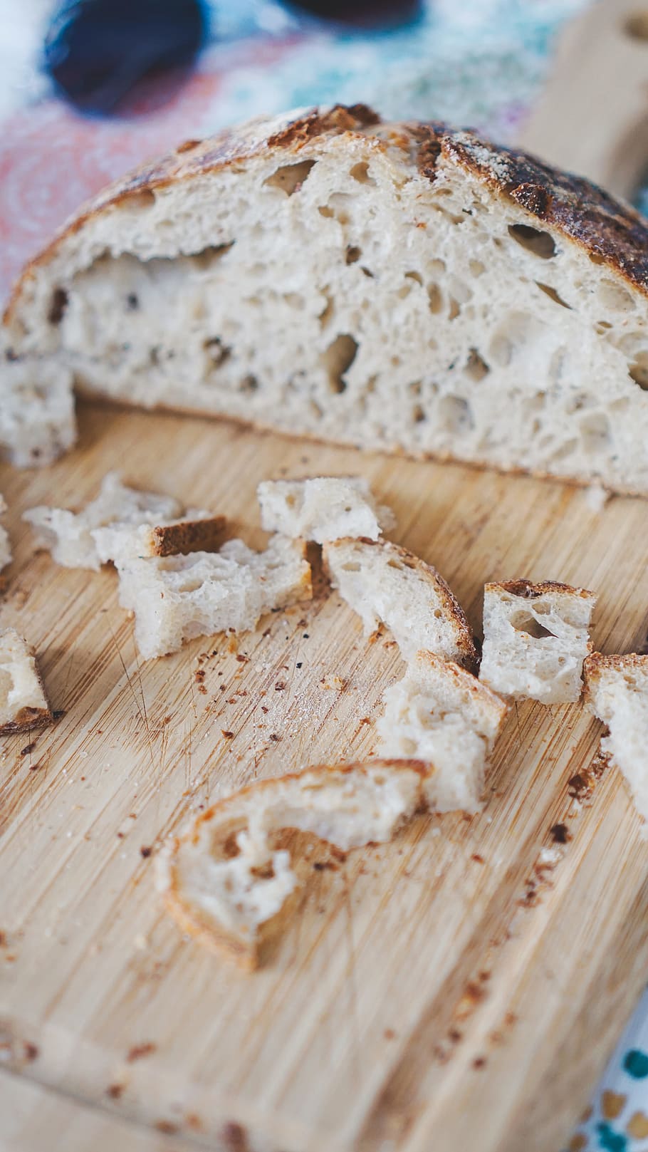 Bread, market, loaf, cut, knife, wood, chop, tasty, still life HD wallpaper