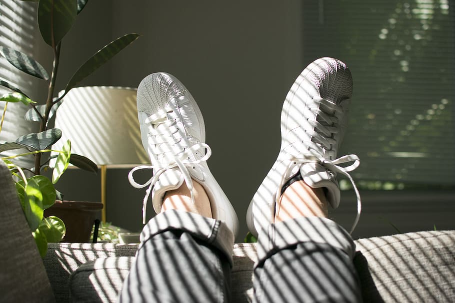 pair of white adidas superstar sneakers, human body part, human leg, HD wallpaper
