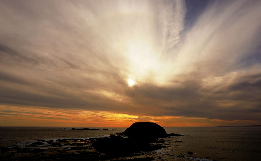 landscape, sun, sunset, cloud, sky, sea, rock, nature, melbourne HD wallpaper