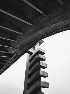 grayscale photography of concrete building, staircase, brutalism HD wallpaper