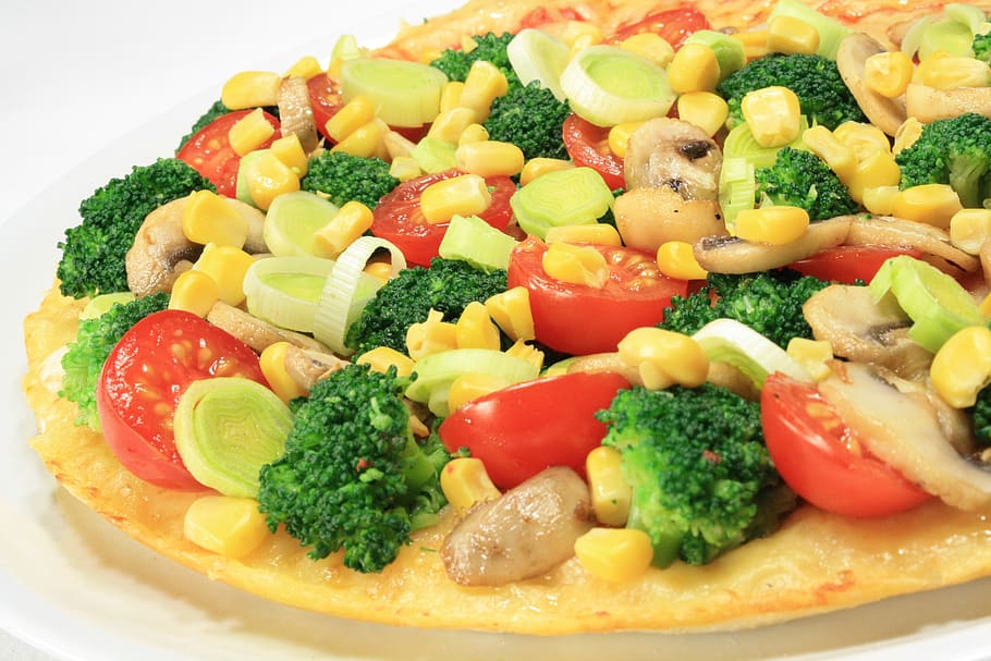 pizza, broccoli, corn, leek, vegetarian, food, food and drink HD wallpaper