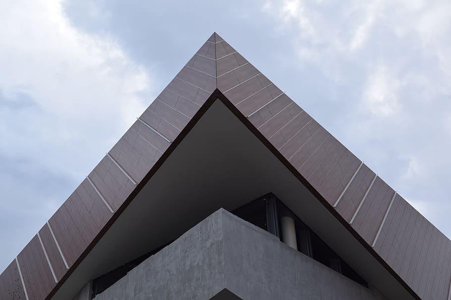 triangle, corner, building, office building, staircase, concrete HD wallpaper