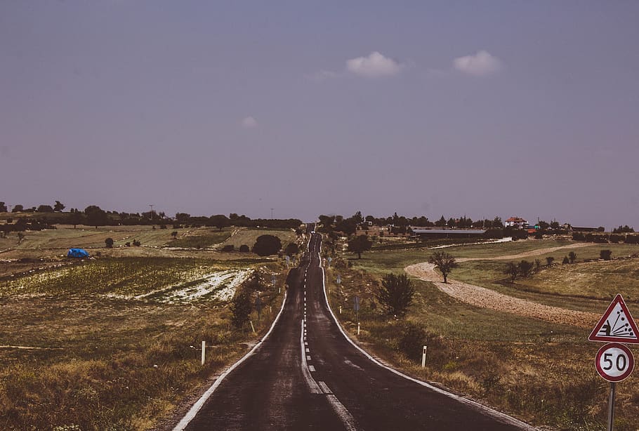 pathway between green grass field, road, gravel, dirt road, highway HD wallpaper