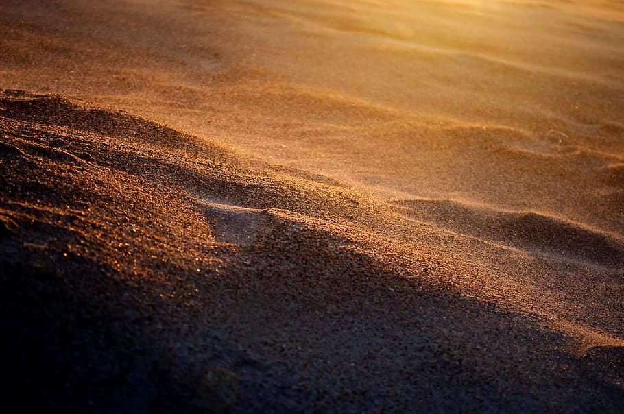 desert, nature, sand, texture, the coast, sunset, land, beach, HD wallpaper
