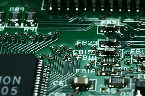 Green Computer Circuit Board, capacitors, chip, circuitry, close HD wallpaper