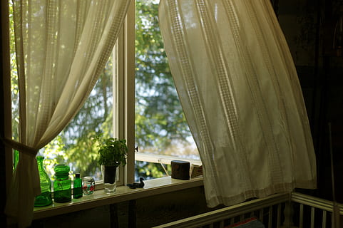 window, curtain, summer, cottage, blown, sunshine, sweden, the valleys HD wallpaper