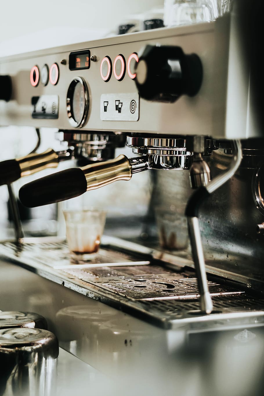 grey and black espresso maker, selective focus, indoors, equipment HD wallpaper