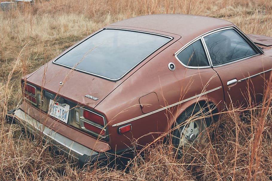 brown coupe on field, fall, hatchback, datson 280z, classic car HD wallpaper