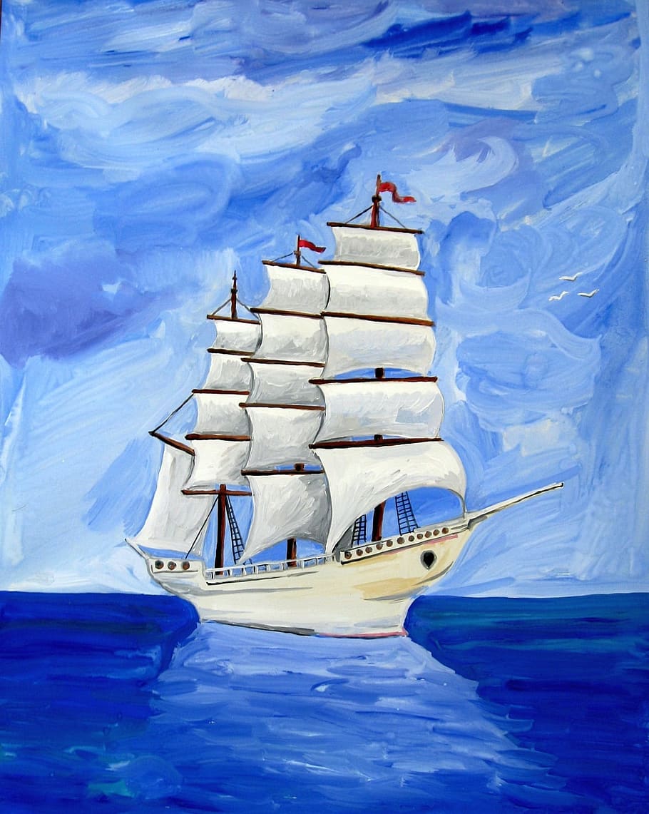 astronira, ship, painting, art, color, texture, drawing, boat, HD wallpaper