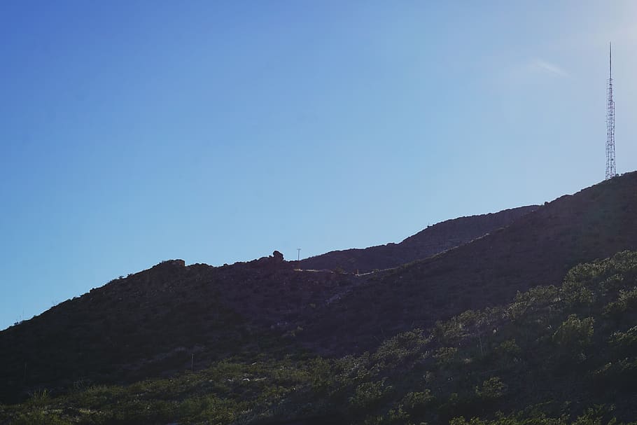 mountain, sky, antenna, tower, copy space, nature, clear sky HD wallpaper