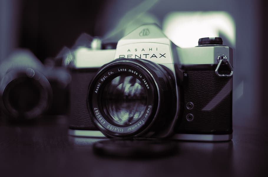 black Asahi Pentax SLR camera, electronics, digital camera, strap HD wallpaper