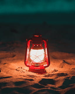 Red Lantern Lamp Turned on, black background, burning, close-up HD wallpaper