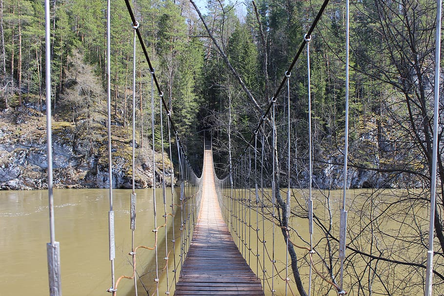 bridge, suspension bridge, the rope bridge, the bridge over the river, HD wallpaper