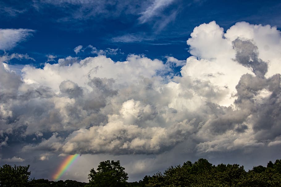 clouds, rainbow, sky, storm, trees, nature, adventure, cloud - sky HD wallpaper