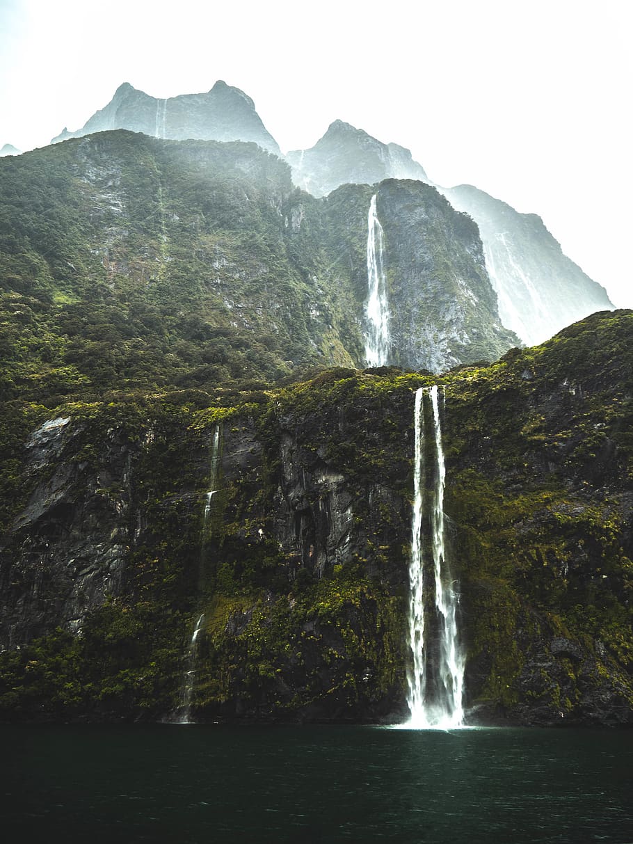 waterfalls under white sky, scenics - nature, beauty in nature HD wallpaper