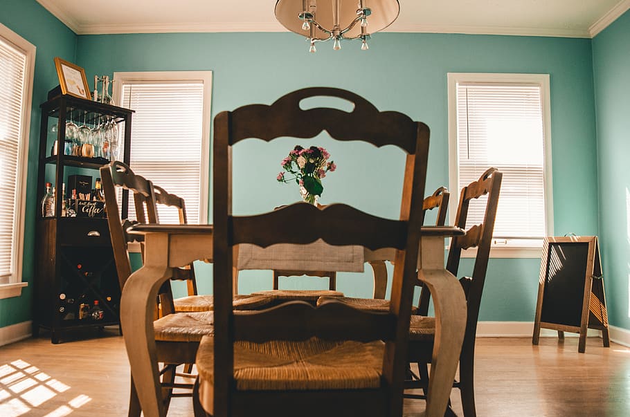 Interior of Dining Room, chairs, decor, dining table, furniture HD wallpaper