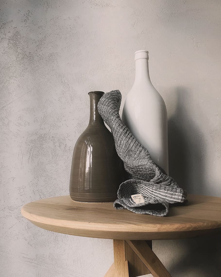 Two Vases on Table, bottles, ceramics, close-up, container, furniture HD wallpaper