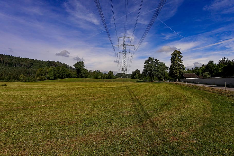 high voltage, shadow, current, energy, landscape, rankweil HD wallpaper