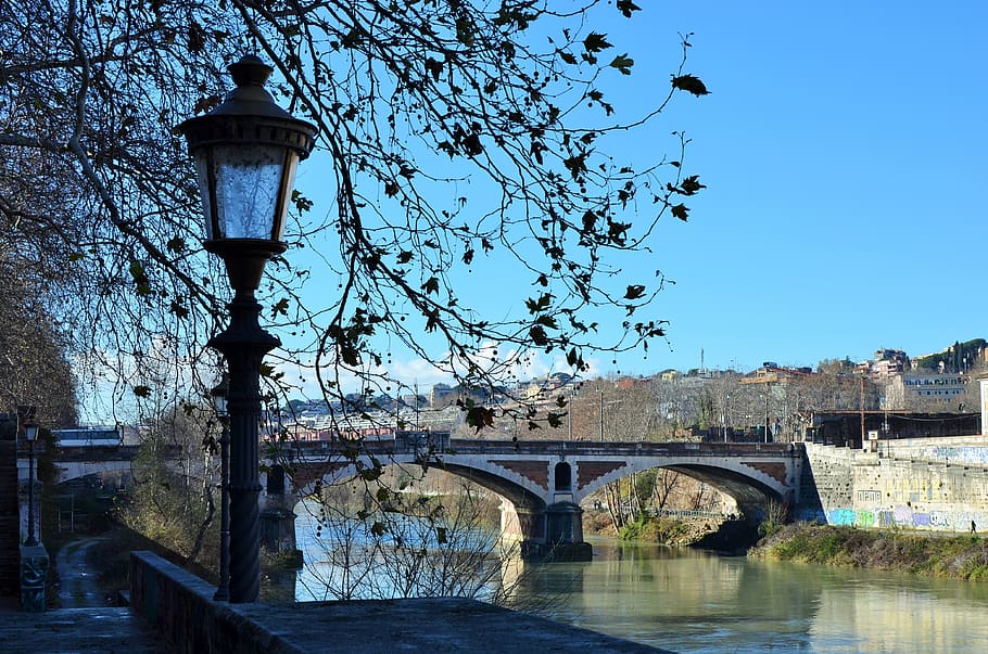 river, lamppost, winter, bridge, city, tiber, rome, melancholy HD wallpaper